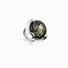 Large ring with grey oval faceted crystal